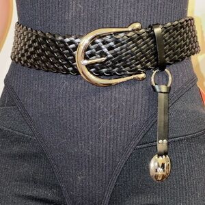Michael Kors Black Woven Belt with Gold Buckle